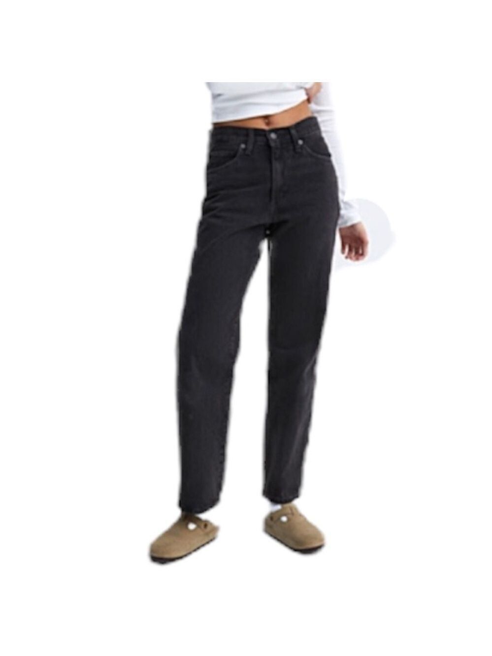 Simons TWIK old school fit high rise tapered mom jeans faded black 25